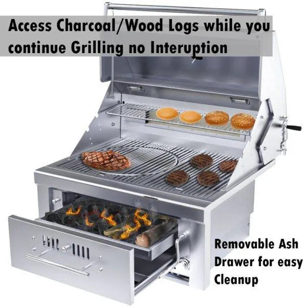 Sunstone Series 30" Gas Burner Hybrid Single Zone Charcoal & Wood Burning with Infra-Red Burner Grill (SUNCHSZ30)