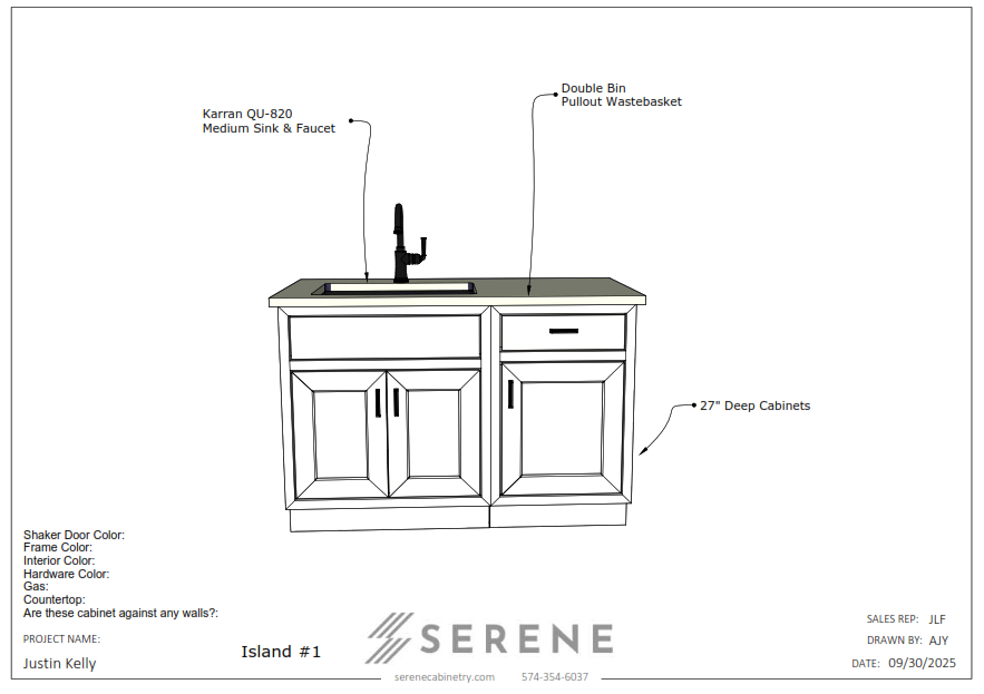 Custom Kitchen for Justin Kelly - 50% Down