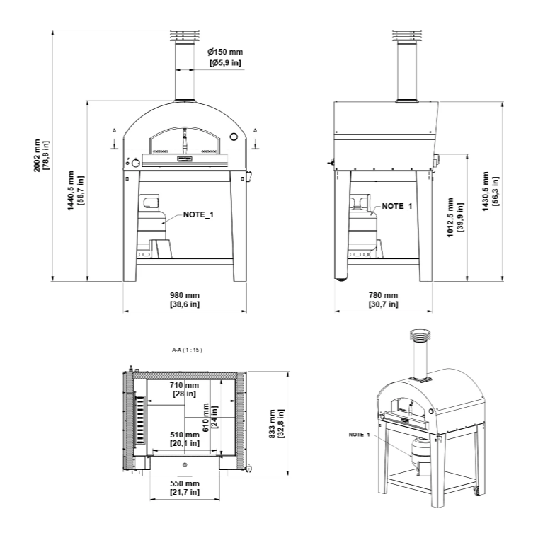 Fontana 29" Wide Firenze Hybrid Gas & Wood Pizza Oven