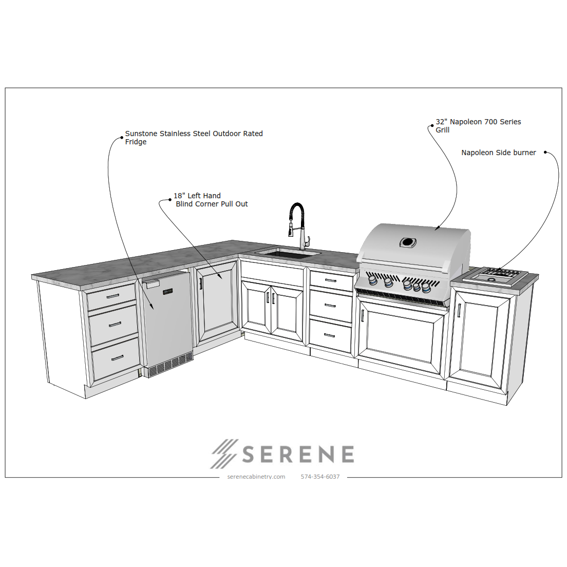 Lorri - L Shape Kitchen and Island 126" x 90"