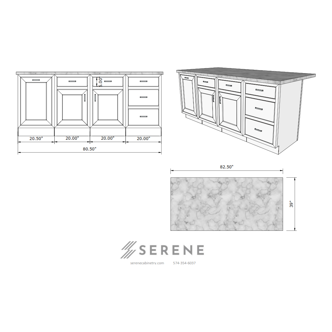 Lorri - L Shape Kitchen and Island 126" x 90"