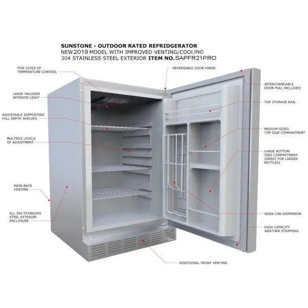 21″ Sunstone 304 Stainless Steel Outdoor Rated Refrigerator – SAPFR21PRO