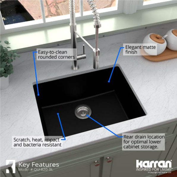 Karran Medium Undermount Quartz Composite Sink - QU-820